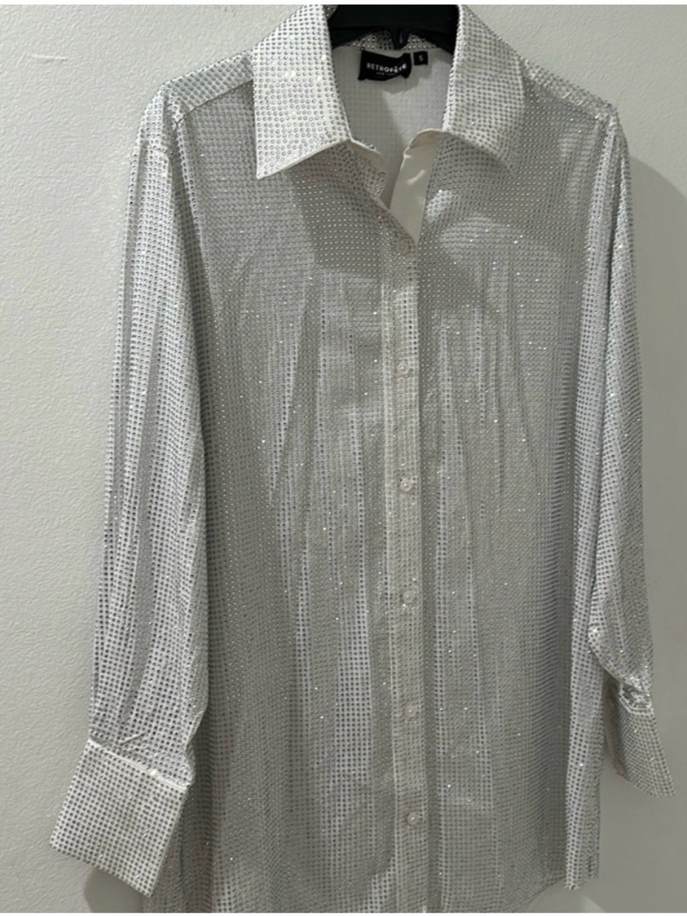 Retrofete Silver Sequin Button-Down Shirt